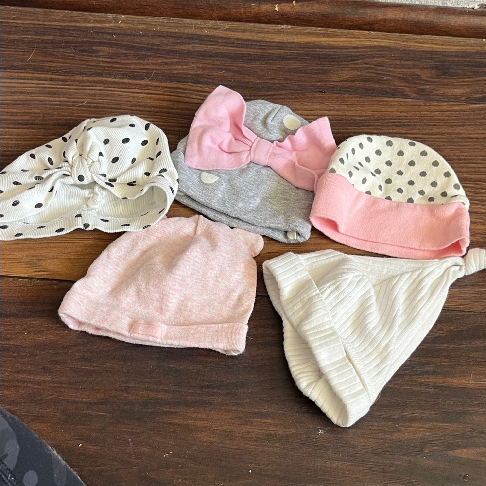 GAP Baby Hat Set in Pink, White, Gray and Black Polka Dot Accents